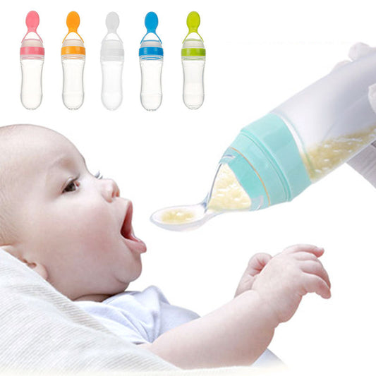 Silicone Squeeze Feeding Bottle with Training Spoon