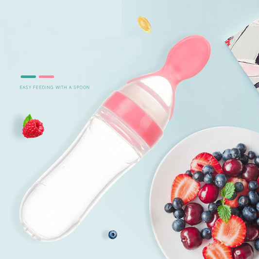 Silicone Squeeze Feeding Bottle with Training Spoon